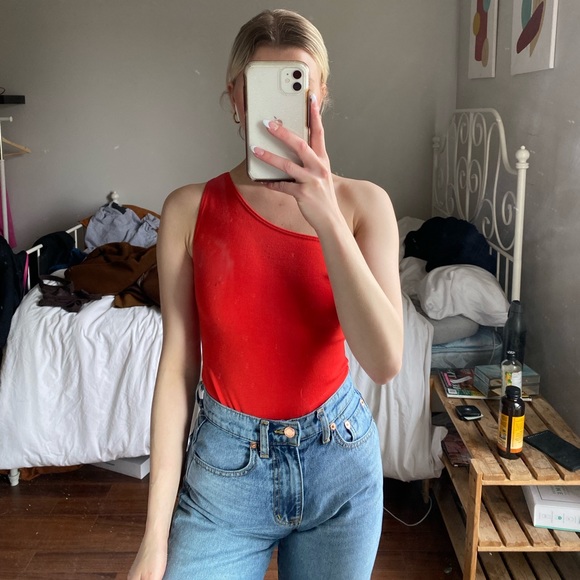 One shoulder red bodysuit! - Picture 3 of 3